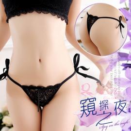 窺探之夜!誘人側綁帶蕾絲丁字褲﹝黑﹞