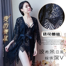 愛的蔓延！波希米亞風線條深V蕾絲套裝﹝黑﹞