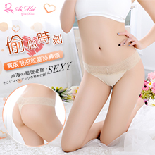 偷心時刻！寬版波浪紋蕾絲褲頭T字褲﹝膚﹞