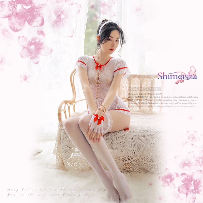 《SHIMEISHA》護士角色扮演網衣!鏤空蕾絲短裙五件式套裝-商品詳細圖-4
