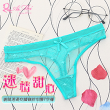 迷情甜心！網紗滾邊交錯條紋中腰T字褲﹝綠﹞