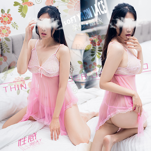 情趣睡衣!可調細肩緹花美胸柔紗連身裙兩件組﹝粉﹞