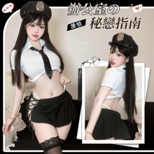 秘書角色扮演服！俐落襯衫領短上衣側綁帶露臀短裙五件式套裝
