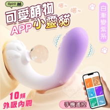 小靈貓.APP手機遙控款 吸震合一 萌趣潮玩多功能按摩器﹝10頻外吸內震+兩種操控模式+親膚矽膠+靜音防水﹞白漸變紫系【特別提供保固6個月】