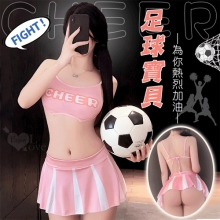 啦啦隊足球寶貝套裝｜後背鏤空印花短上衣 × 撞色短裙 運動風三件組