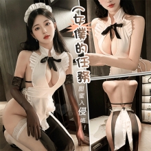 女僕角色扮演服｜木耳花邊水滴美胸連身裙・側綁帶設計四件式套裝