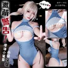 野性鯊魚｜削肩掛頸設計 × 胸前掏空露乳 × 兩側綁帶腰身・開衩掛釦開襠連身衣